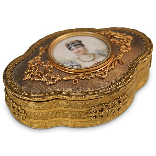 French Dore Bronze and Porcelain Portrait Box