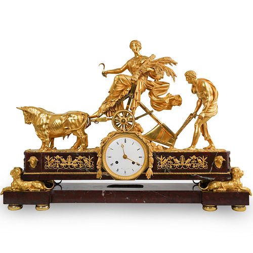 Rare 19th Ct. Gilt Bronze & Red Griotte Marble Mantle