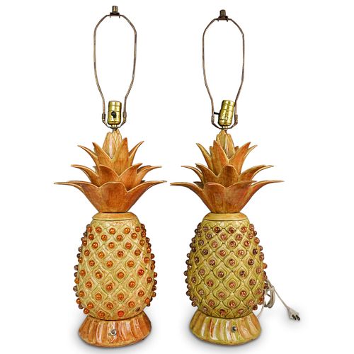 Pair of Large Ceramic Pineapple Table Lamps