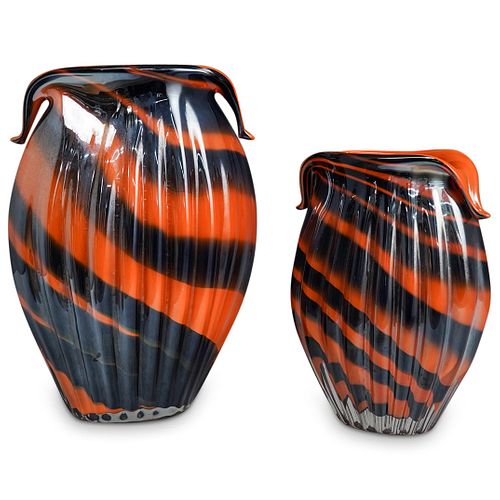(2 Pc) Murano Art Glass Vase Set