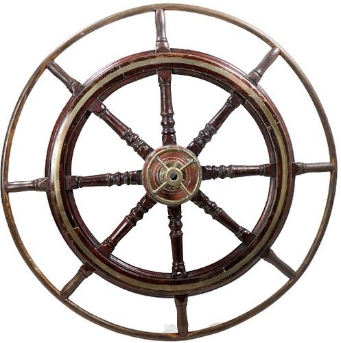 Monumental Antique Yachting Ships Wheel