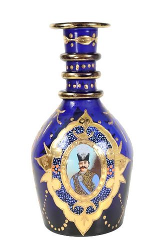 Bohemian Blue Glass Portrait Bottle