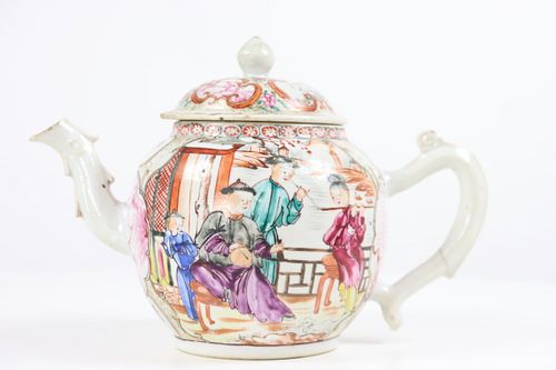 18th C Chinese Teapot, Famille Figures