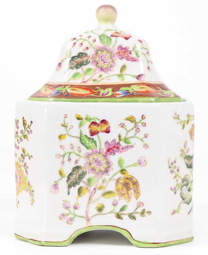 Chinese Hand Painted Floral Container & Lid