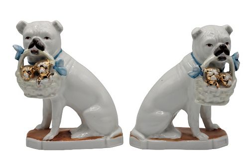 Pair of Porcelain Dogs with Puppy Baskets