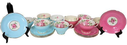 (19) Pc. English Pink & Blue Bone China Tea Set