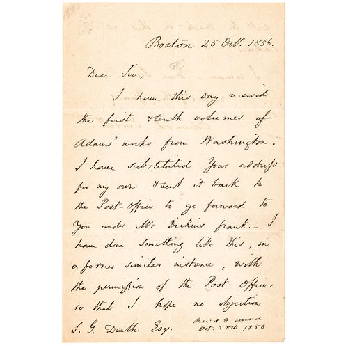1856 EDWARD EVERETT Autograph Letter Signed Regarding the Papers of John Adams