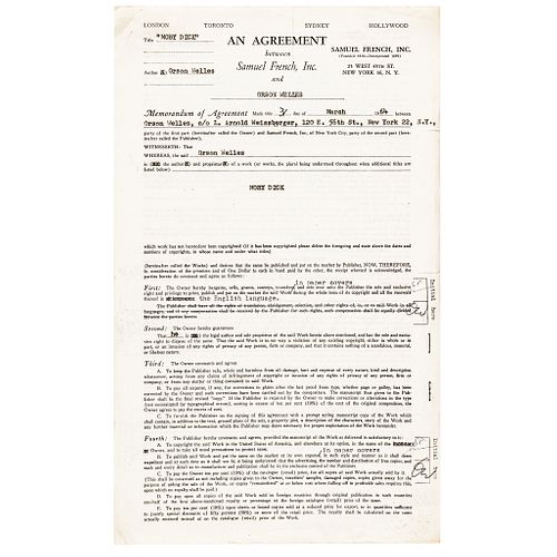 ORSON WELLES Signed Contract for publishing his Screen Play for MOBY DICK