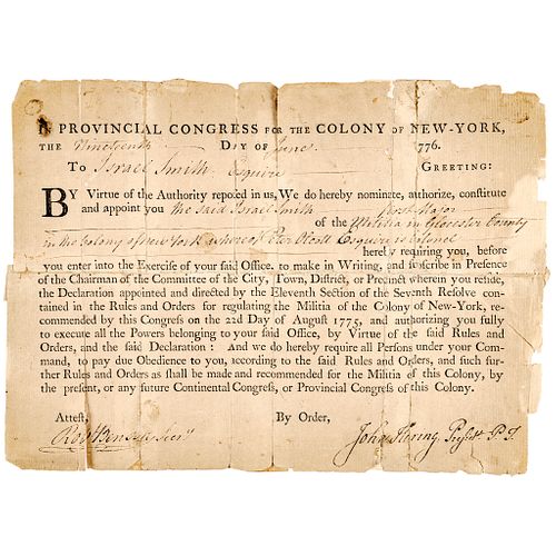 1776 Revolutionary War Era Military Appointment by the Provincial Congress
