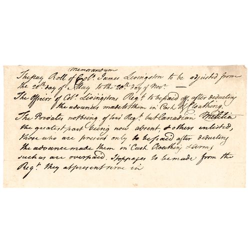 c. 1776 Revolutionary War Document, First Canadian Regiment Pay Roll Adjustment