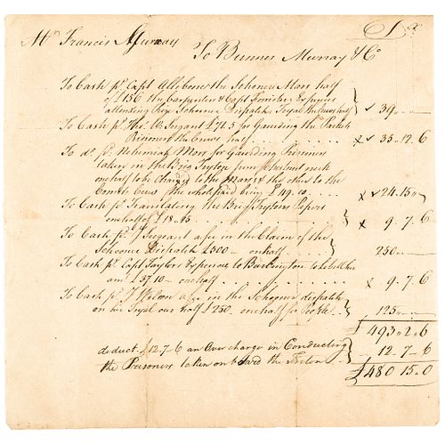 c. 1779 Revolutionary War PRIVATEERS Statement of Accounts Manuscript Document