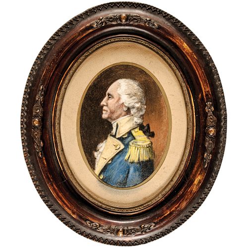 c. 1870 George Washington Hand-Painted Pastel Portrait in an Ornate Wooden Frame