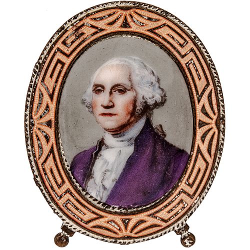 c. 1889 Enameled Portrait of George Washington Display Frame with Easel back