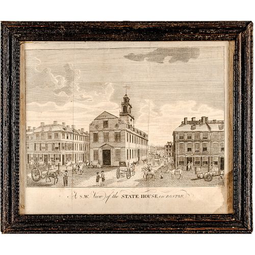 c. 1793 Engraved Print titled, A S.W. View of the STATE HOUSE in Boston, by Hill