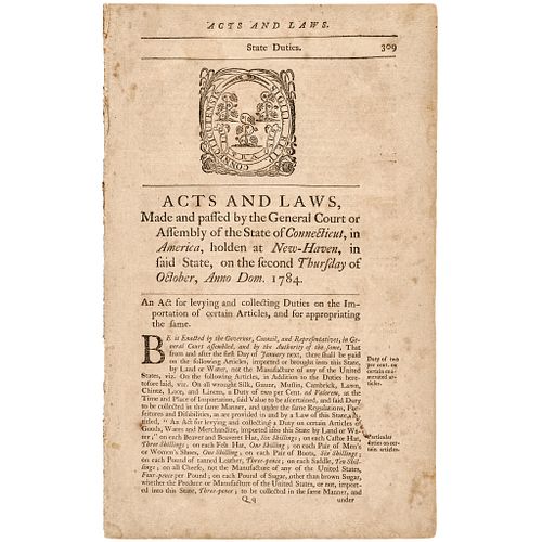 October 1784 Acts and Laws Made and Passed by the General Court or Assembly of the State of Connecticut...