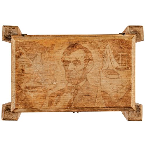 c. 1864 Abraham Lincoln Presidential Campaign Hand-Carved Folk Art Wooden Box