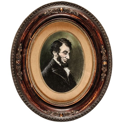 c. 1870 Abraham Lincoln Hand-Painted Pastel Portrait in an Ornate Wooden Frame