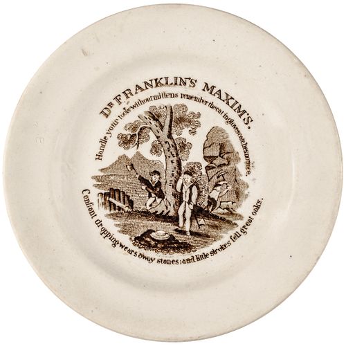 c. 1825 Dr. Franklin Maxims Staffordshire Transferware 6.5 inch Child Plate