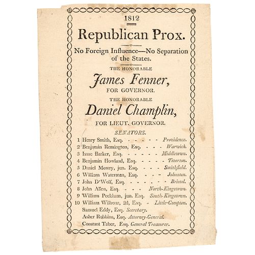 1812-Dated War of 1812 Period, List of Republican Candidates in Rhode Island