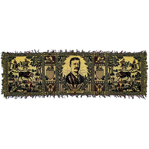 c. 1908 Teddy Roosevelt, Cowboy-themed Portrait Woven Tapestry