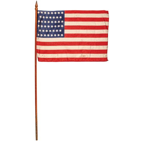 1907 Oklahoma Statehood 46-Star Printed Silk Hand-held Wooden Parade Flag w/Cap