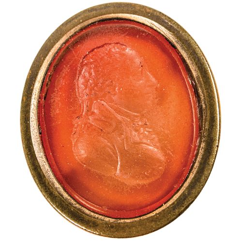 c. 1790 Federal Era George Washington Engraved Portrait Wax Seal Carnelian Ring 