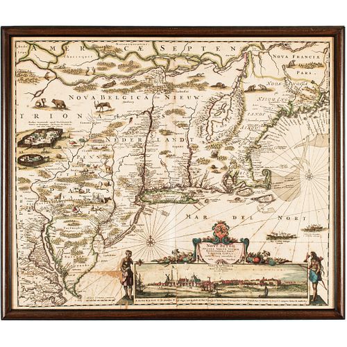 c. 1684 Hand-Colored Map, American Northeast, Novi Belgii Noveque Anglinae...