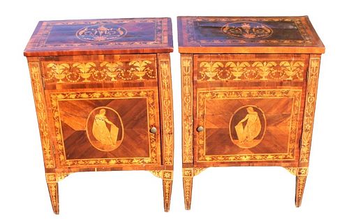 Pair of Antique Marquetry Nightstands