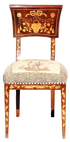 European Chair With Marquetry Inlay & Embroidery