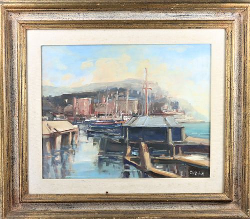 Signed Continental Dock Scene, Oil on Canvas