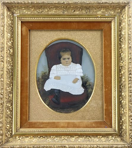 19th C Hand Painted Photo of a Child