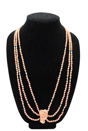 Three-Strand Coral & Seed Pearl Necklace