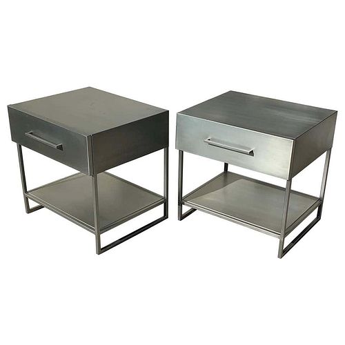 2 Industrial Nightstands/End Tables in Brushed Metal