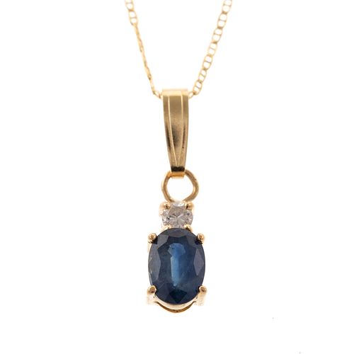 A Sapphire & Diamond Pendant with 14K Chain