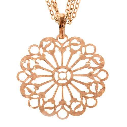 A 14K Rose Gold Floral Pendant with 14K Chain
