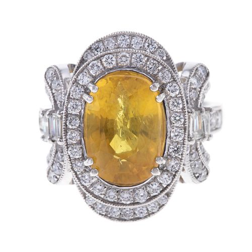 A 6.25 ct Yellow Sapphire & Diamond Ring in Plat