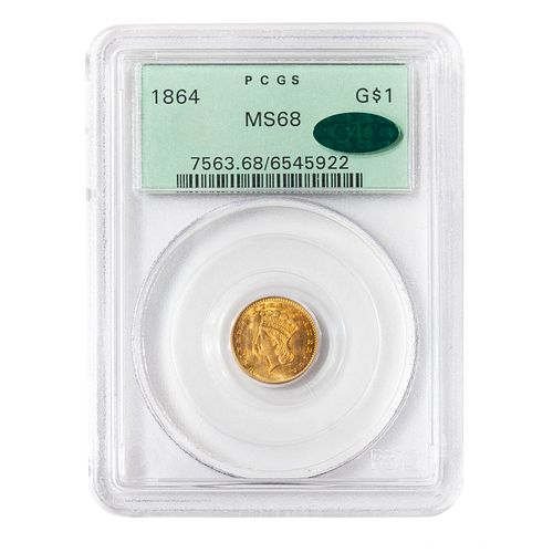 1864 Gold Dollar PCGS MS68 CAC OGH