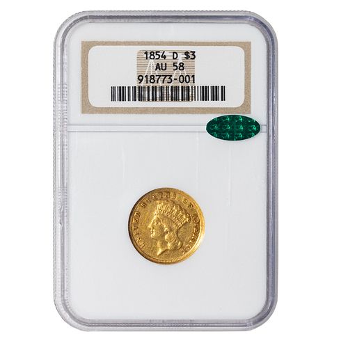 1854-D Gold $3 NGC AU58 CAC