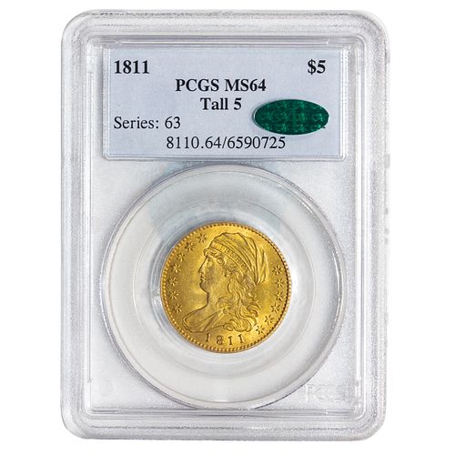 1811 Tall 5 Gold $5 Half Eagle PCGS MS64 CAC