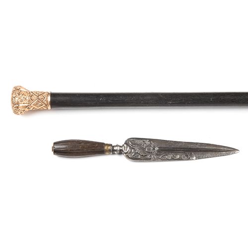 Ebony Walking Stick & Hunting Dagger