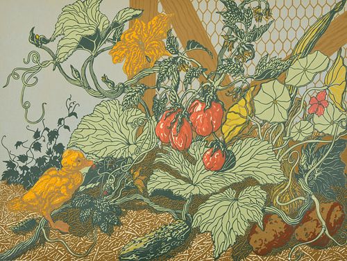 Jack Beal "Garden" Linocut Print, Signed Edition