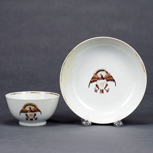American Market Chinese Export Eagle-Decorated Tea Bowl & Saucer