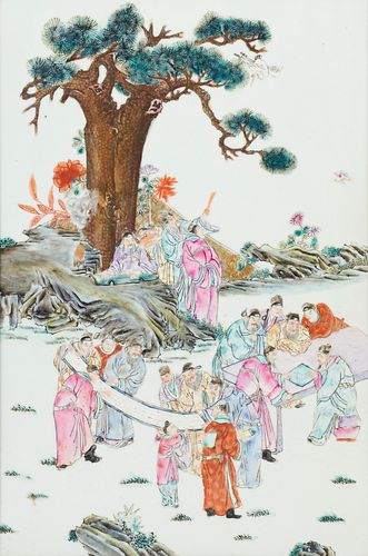 20th C. Chinese Famille Rose Porcelain Plaque