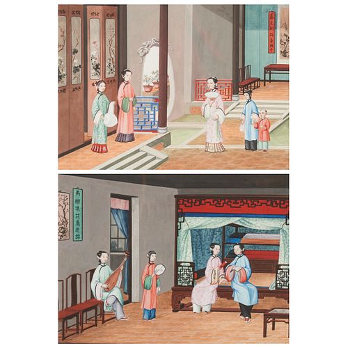 Pair of 19th C. Chinese Export Gouache Paintings
