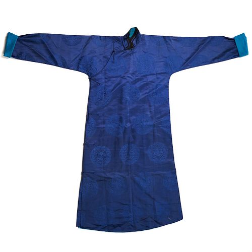 Early 20th C. Chinese Blue Brocade Silk Robe