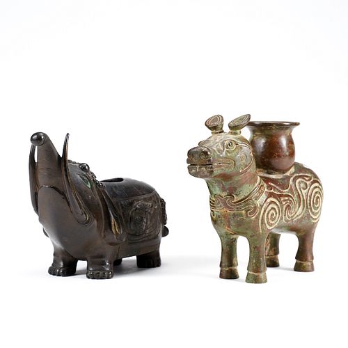 Grp: 2 Archaic Style Chinese Bronze Animals