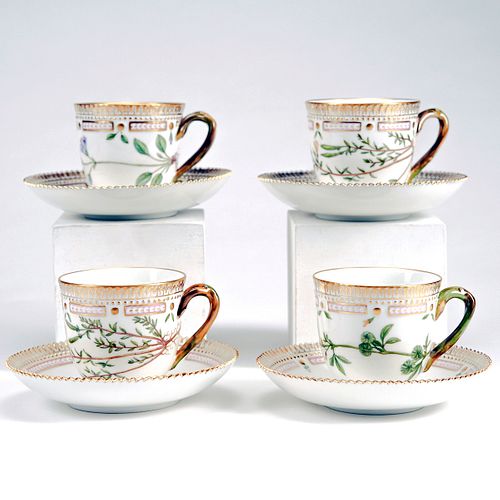 Set of 4 Royal Copenhagen Flora Danica Coffee Cups & Saucers