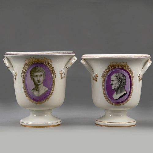 Pair of Large Royal Vienna Classical Handled Porcelain Vases