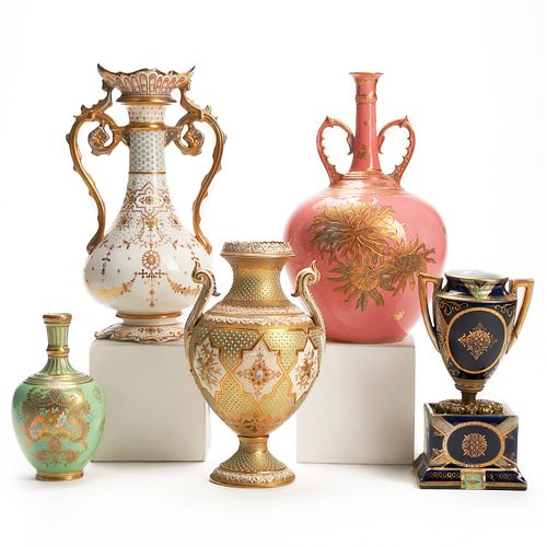 Grp: 5 Enameled Porcelain Vases Royal Vienna Coalport