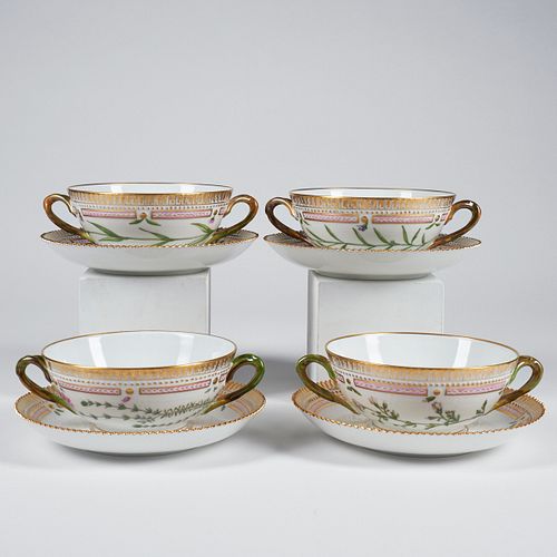 Set of 4 Flora Danica Soup Cups & Saucers